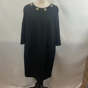 Algo Shift Dress 3/4 Sleeve Black Gold Details Pockets